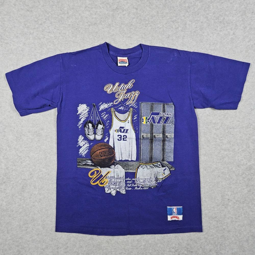 Nutmeg Large Purple T-Shirt Utah Jazz NBA Basketball USA Made Graphic Tee VTG